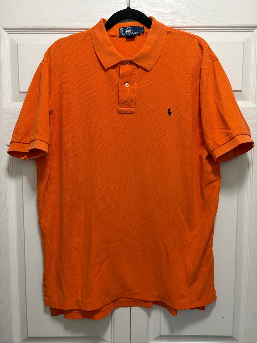 Ralph Lauren Orange Short-Sleeve Polo with Navy Pony vintage 90s preppy faded